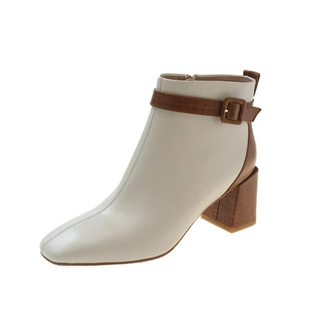 

semimay fashion autumn women boots heel middle heel colorblock zipper decorative buckle