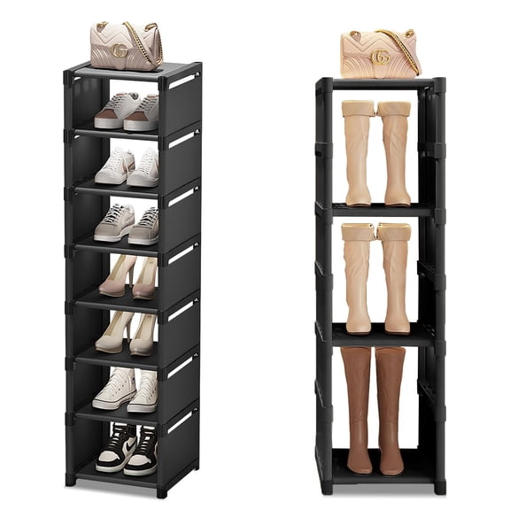 SINGOMON 8-Tier Vertical Shoe Rack, Space Saving Narrow Corner Storage Rack for Entry Closet, Bedroom, Garage - Black
