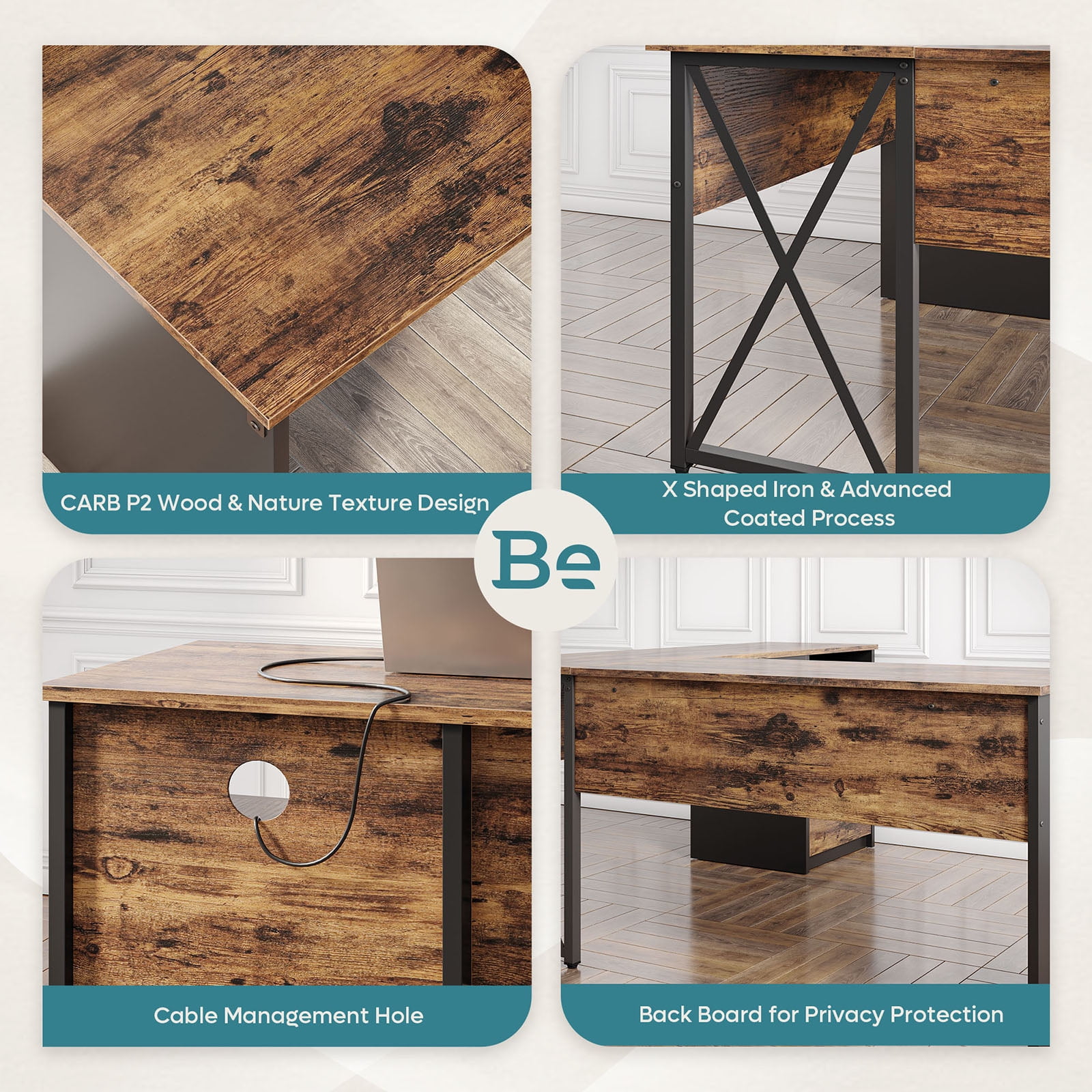 Bestier 55 inch L-Shaped Lift Top Desk with Storage, Sit to Stand Computer Desk with Monitor Stand & File Drawer in Rustic Brown