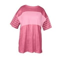 thumbnail image 5 of Delayuji Summer Tops Trendy Oversized 2025 Crewneck Casual Color Block Striped Womens Shirts Blouses Pink Xxl Polyester,Spandex Short Sleeve Shirts for Women, 5 of 5