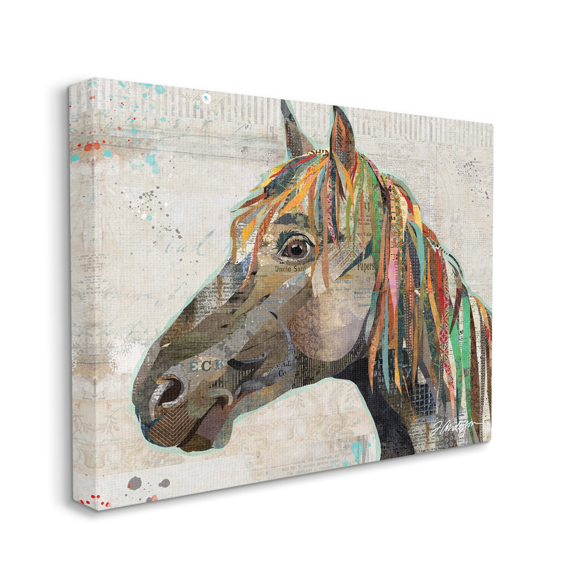 Stupell Industries Farm Horse Animal Portrait Varied Script Words Collage Graphic Art Gallery Wrapped Canvas Print Wall Art, Design by Traci Anderson