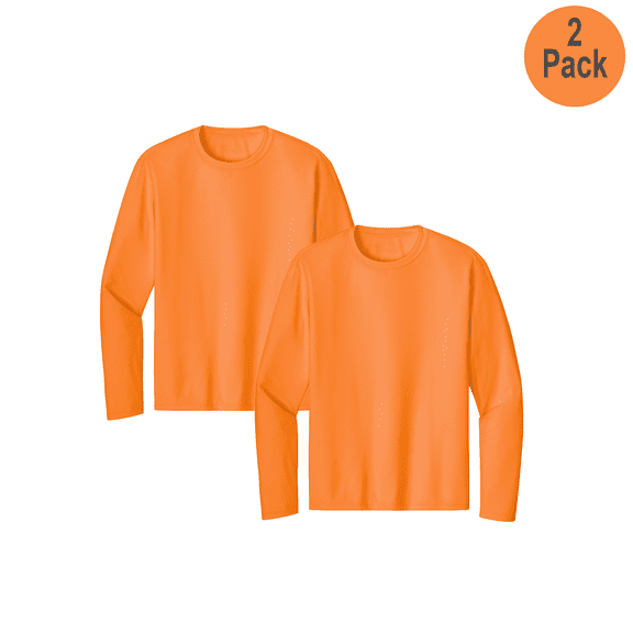 Zfeel Pure Dry Fit Men's Poly Long Sleeve Shirt, Hi-Vis Safety Neon Orange Durable Tee, 2 pack, S