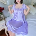 thumbnail image 4 of Sakmal Knee Length Nightgowns for Women Cute Silky Purple Nightwear Short Sleeve Floral Nightgowns for Women, 4 of 5