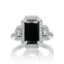 1.5 Carat Emerald Cut Three Stone Black Diamond Halo Diamond Ring on 10k White Gold