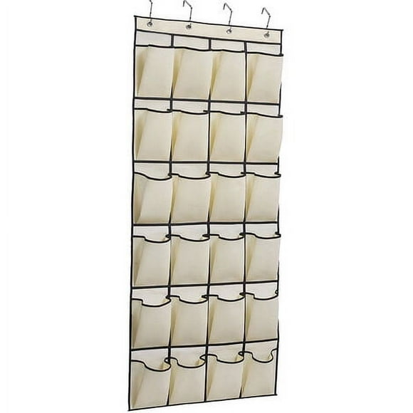 Zapatero colgante con 24 bolsillos para colgar sobre la puerta, ahorra espacio, zapatero con 4 ganchos, color beige