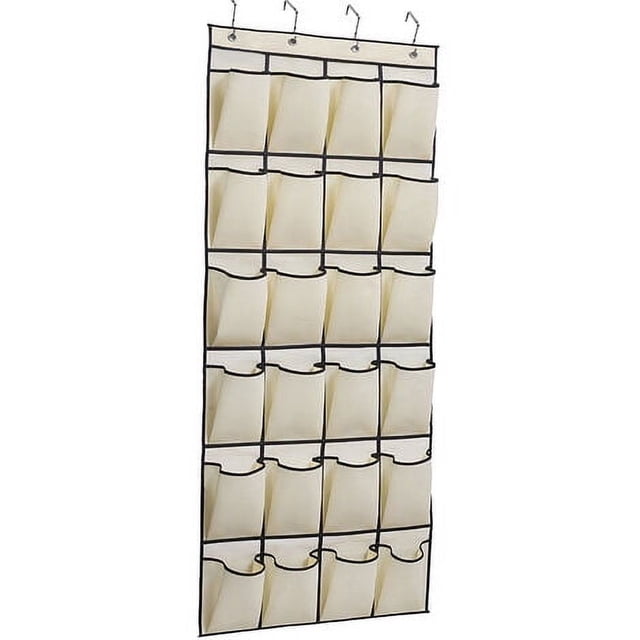 Zapatero colgante con 24 bolsillos para colgar sobre la puerta, ahorra espacio, zapatero con 4 ganchos, color beige