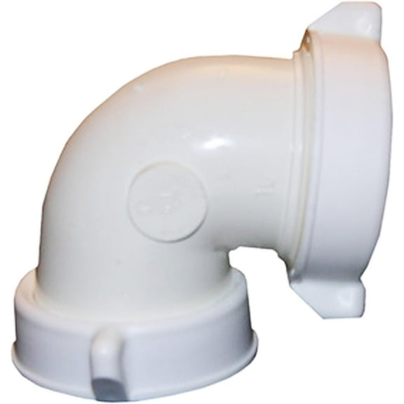 LASCO 03-4261 White Plastic Tubular 1-1/2-Inch Slip Joint 90-Degree Elbow with Nuts and Washers