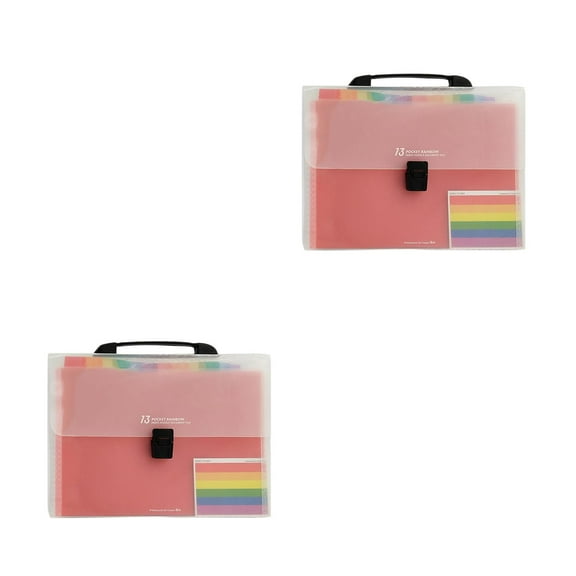 unbranded 2pcs 13 Pockets A4 Expanding Accordion File Folder Buckle Closure Carrying Handle Plastic File Foldrs