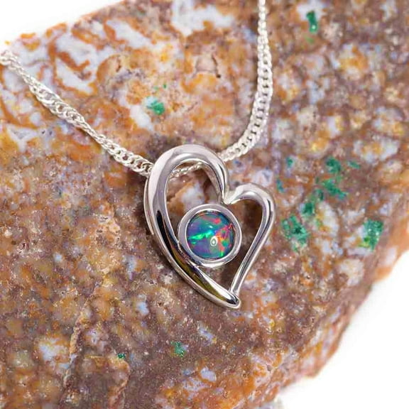 RED FIRE LOVE STERLING SILVER AUSTRALIAN BLACK OPAL NECKLACE