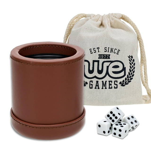 WE Games Professional Cognac Brown Leather Dice Cup Set - 5 Dice