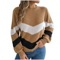 thumbnail image 2 of PiGOGI Women's Casual Oversize Striped Round Neck Hooded Long Sleeve Sweater - Comfortable Loose Fit Khaki S, 2 of 6