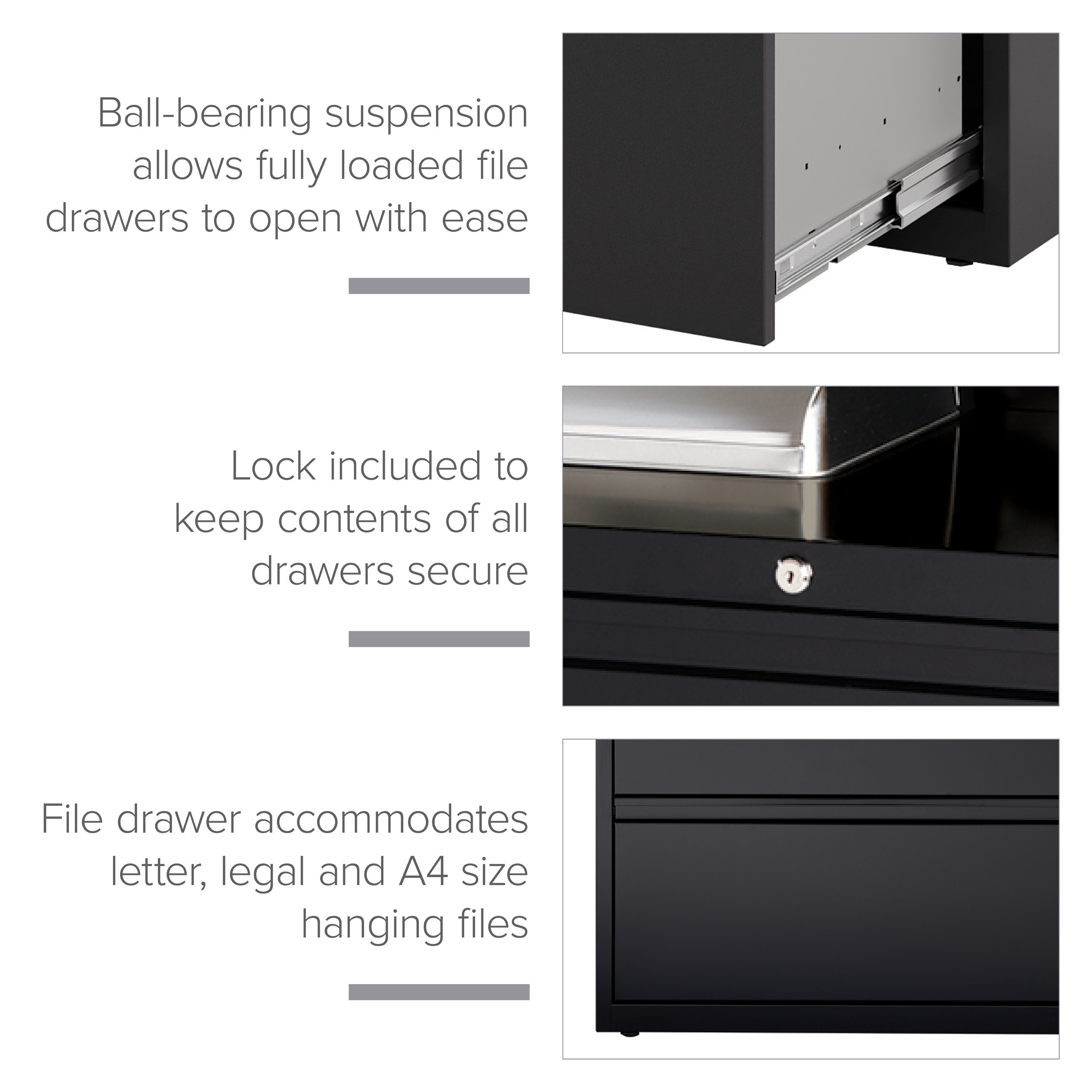 Hirsh 36 Inch Wide 3 Drawer Box-Box-File Metal Lateral Combo File Cabinet for Home and Office, Holds Letter, Legal and A4 Hanging Folders, Black - image 2 of 14
