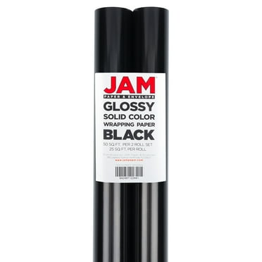 JAM Paper Glossy Wrapping Paper, 25 sq ft, Black, All Occasion, 2 Rolls