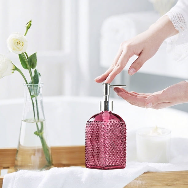 Botellas Dispensadoras De Vidrio 1 unidad de dispensador de jabón líquido de vidrio morado para baño, cocina o encimera, envase recargable para loción (500 ml) Rkxzt