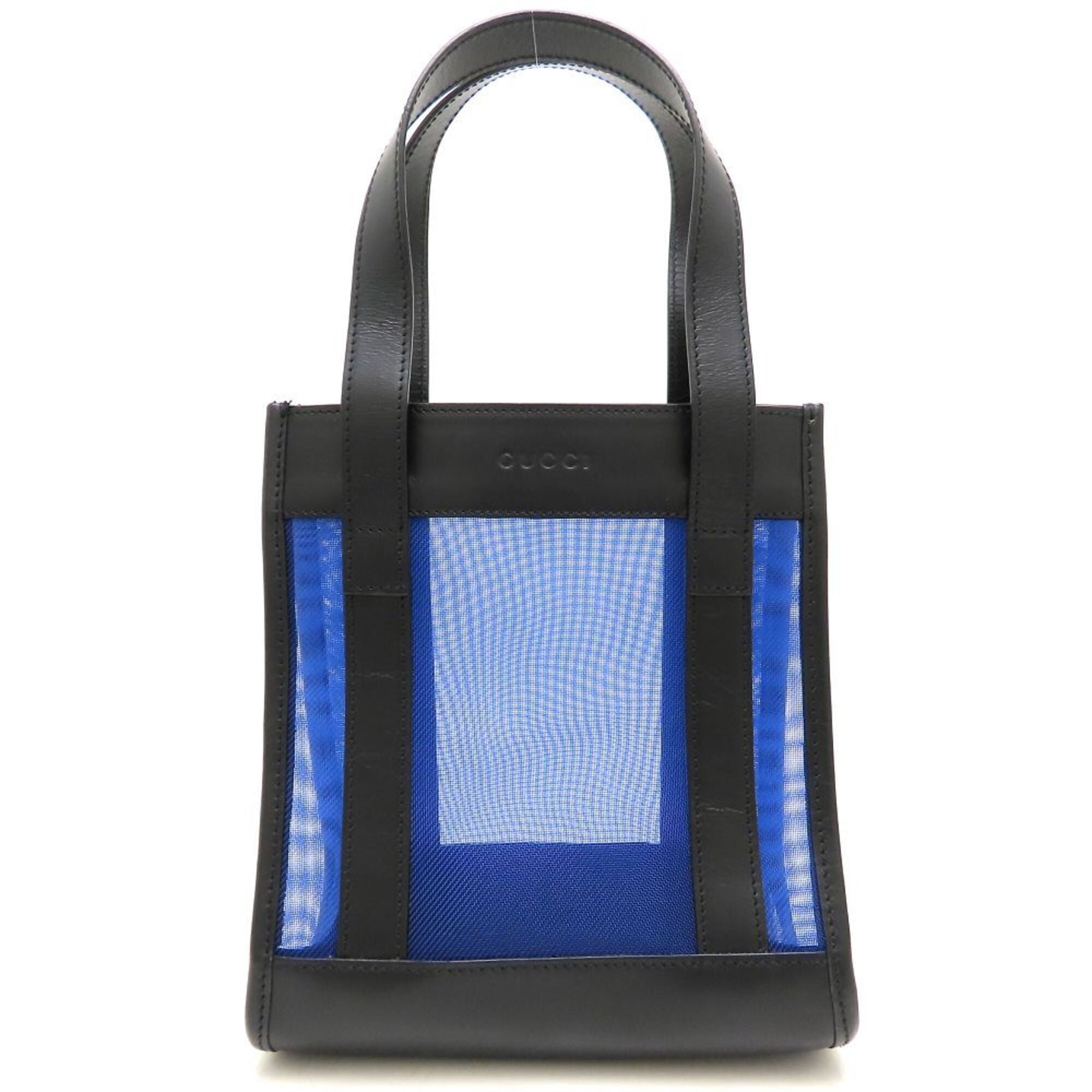 Pre-Owned GUCCI Mesh Mini Tote Bag Handbag Leather x Blue Black