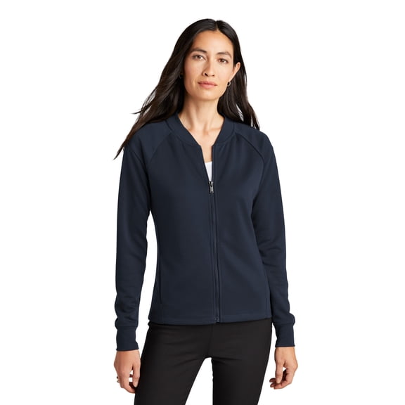 MERCER METTLE Women's Double-Knit Bomber | Lightweight Zip Up Jacket for Women, Casual Bomber Jacket for Work & Everyday Wear - Night Navy S