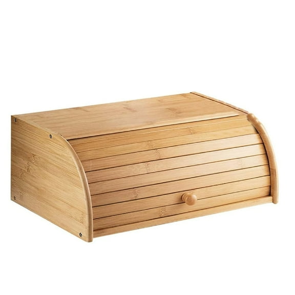 1 Pc Bamboo Bread Box, Roll Top Breadbox Bread Storage And Organizer For Kitchen Countertop