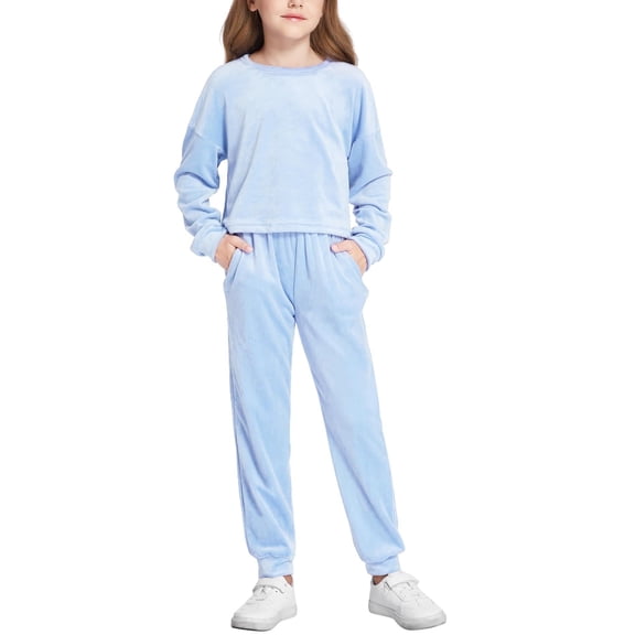 Arshiner Girls 2 Piece Velour Outfit Athletic Sweatsuits Set Kids Sweatshirts & Sweatpants Tracksuits Set