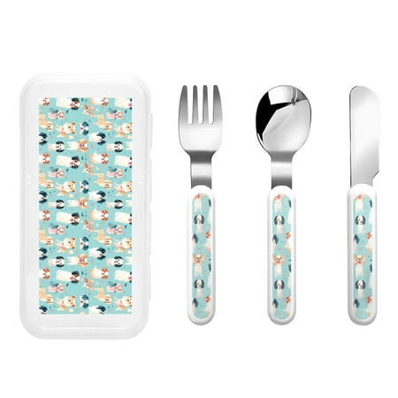 

Salouo Colorful Dog Pattern 3 Pieces Toddler Utensils Kids Silverware Set Stainless Steel Utensils for Kids Children Safe Spoons Forks & Knife Dishwasher Safe