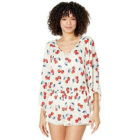 Kate Spade New York Cherry Toss Kimono Sleeve Cover-Up Romper White LG