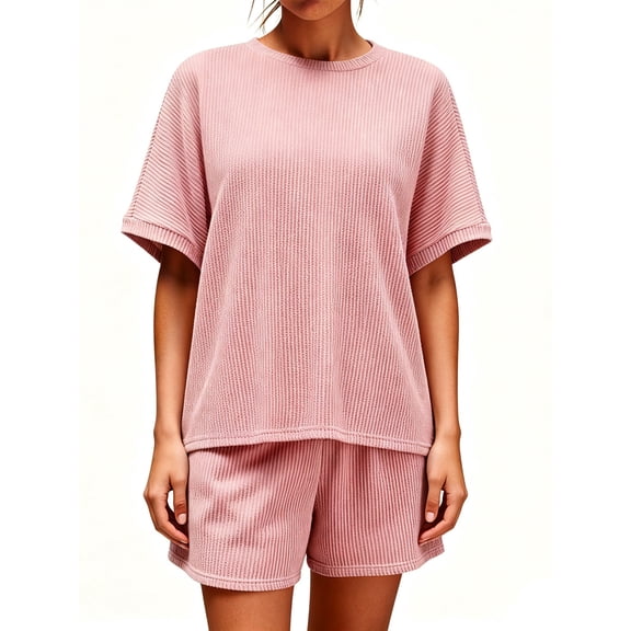 Short Sleeve Women 2 Pieces Matching Sets Ribbed Tops and Shorts Lounger Sets