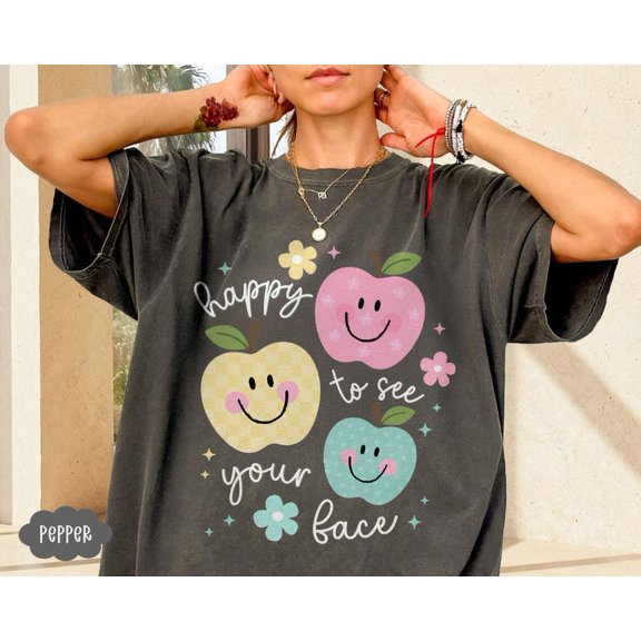 Teacher Shirt: Happy To See Your Face Back To School Gift Unisex S-5XL Hot Trending Shirt, Vintage Birthday Gift