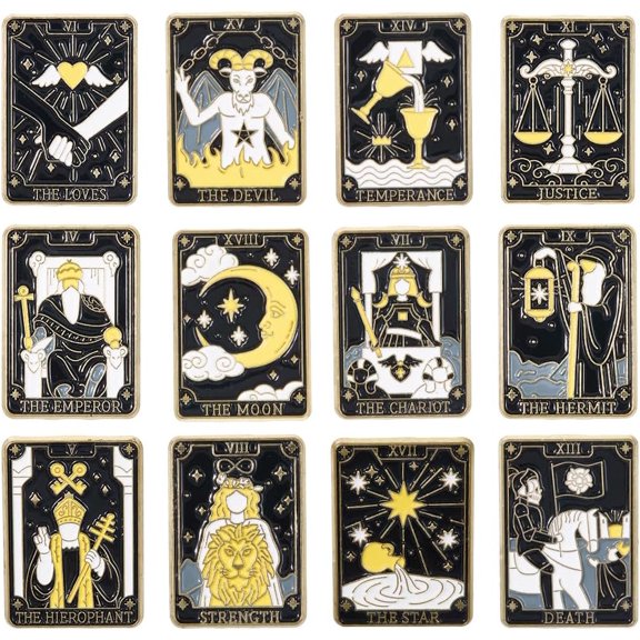 1set 12pcs 12 styles Constellation Tarot Card Enamel Pins Zinc Alloy Brooches for Backpack Clothes Constellation 30.5x21.5mm 1pc/style