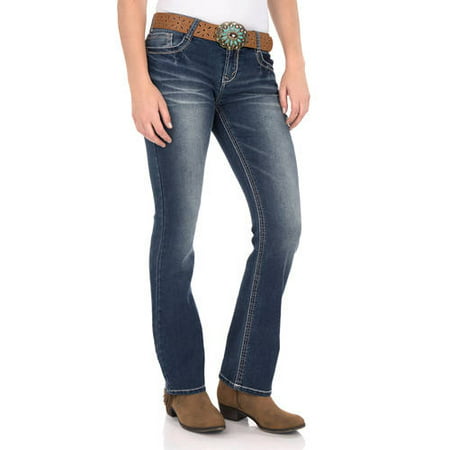 No Boundaries Juniors Belted Curvy Bootcut Jeans w/Backflap Embroidery ...