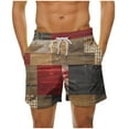 thumbnail image 2 of Luxalzxs Mens Shorts Summer Casual Beach Shorts Lightweight Elastic Waist Drawstring Board Shorts Patch Plaid Print Swim Shorts, 2 of 6