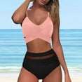 thumbnail image 5 of vigerkar Bikini Set for Women Two Piece Swimsuit Crew Neck Top Spaghetti Straps Cross Back Lace up Mid Rise Pink, L, 5 of 6