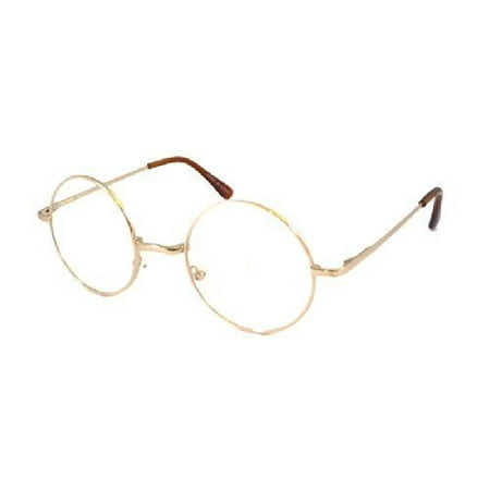JOHN LENNON costume Circle Round Retro Large Metal Frame Clear Lens Eye Glasses, Gold