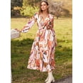 thumbnail image 4 of SANOPY Women's Floral A-Line Midi Dress Colorful Fall V Neck Long Sleeve Flowy Dress Beach Wedding Guest Vacation Dresses, 4 of 5