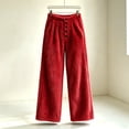 thumbnail image 5 of Karymi Linen&nbsp;Pants&nbsp;Women Solid Plush Fuzzy Wide Leg Pants, Elastic Waist Decorative Button Front Warm Fluffy Long Trousers, 5 of 5
