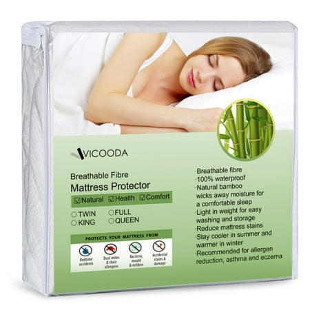 Mattress Protector, Premium Hypoallergenic, Waterproof Bamboo Bedding Mattress Cover, Breathable, Stretches Up to 18 Inch Deep - Vinyl