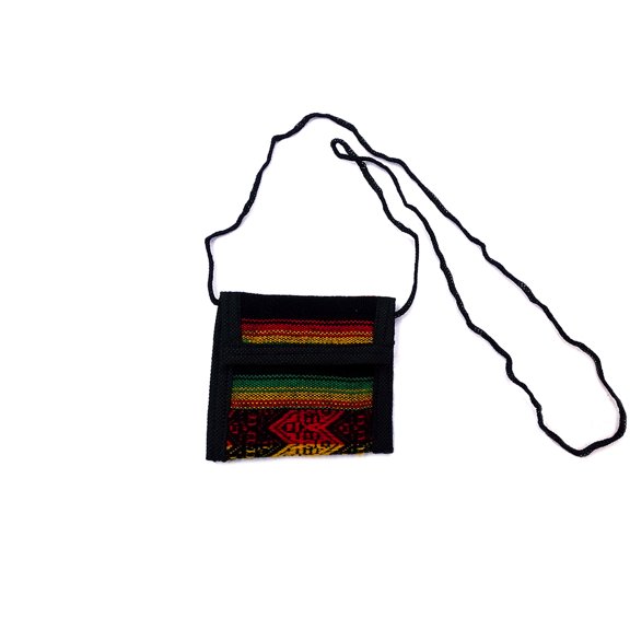 Rasta Tribal Print Striped Pattern Material Mini Envelope Wallet Coin Pocket Purse with Strap - Unisex Fashion Handmade Bags Boho Travel Accessories