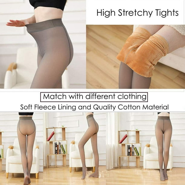 Flawless Legs Fake Translucent Warm Fleece Pantyhose Women Warm Fleece  Lined Slim Stretchy Leggings Pant 