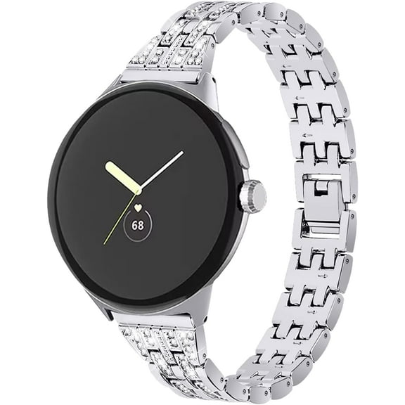 KOMI Compatible With Google Pixel Watch 3 41mm/Watch 2/Pixel Watch Band Women Bling Diamond Metal Strap Girls Dressy Crystal Strap Band For Google Pixel Watch 2/Pixel Smartwatch Accessories Silver