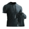 thumbnail image 2 of Posijego Mens Workout Hoodies Pullover Short Sleeve Drawstring Hooded Tops Athletic Workout Running Tee Shirts, 2 of 6