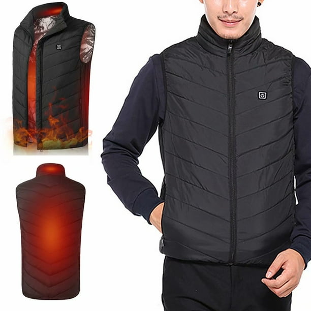 Electric Heating Vest Warm Outdoor Heated Jacket for Mens Womens USB Black  