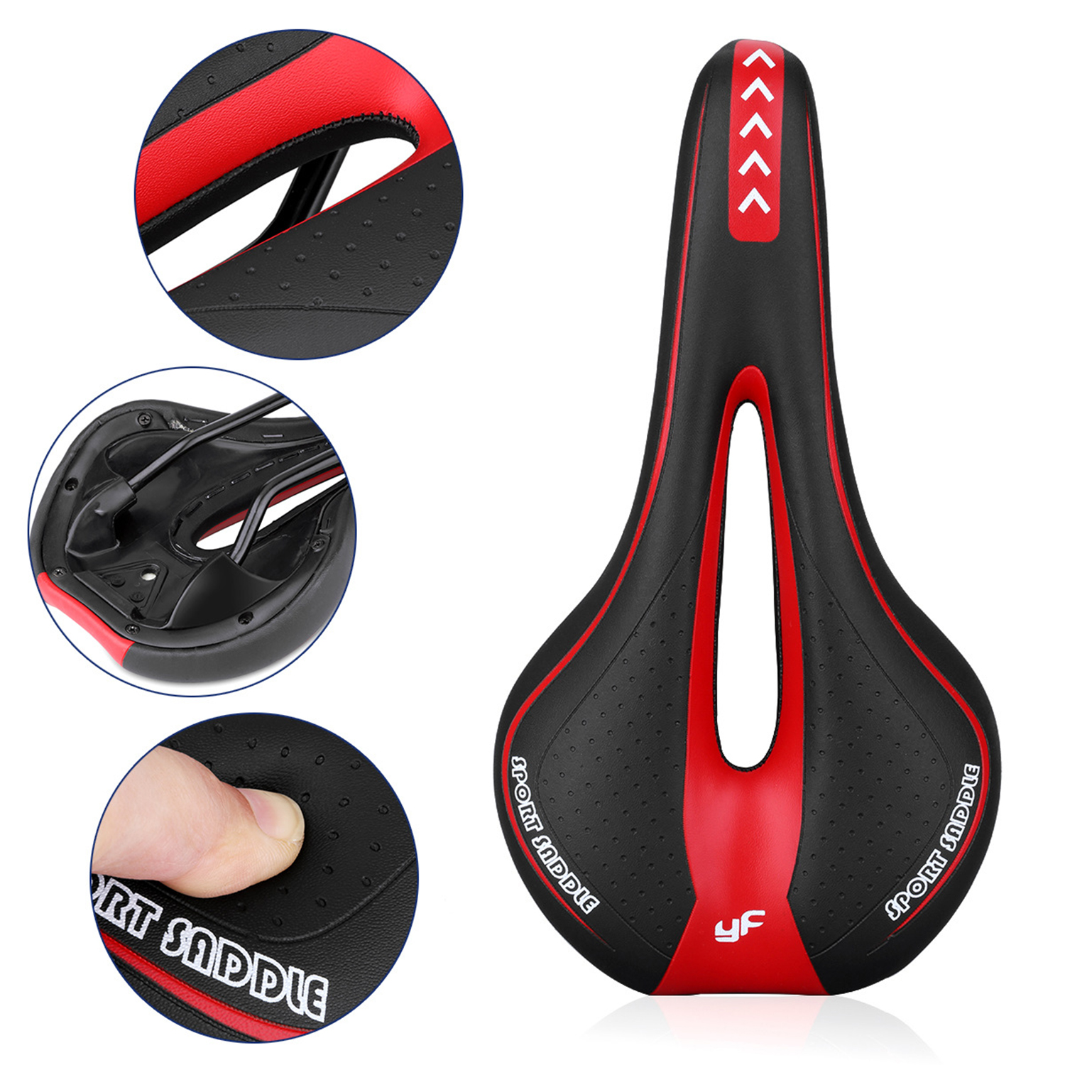 EZGO Bicycle Seat Mountain Bike Cycling Seat  Memory Foam Saddle Comfortable Soft Padded with Wrench, Red - image 3 of 7