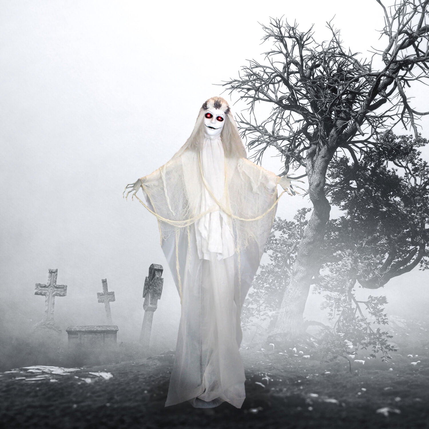 Haunted Hill Farm 6 ft Bride Animatronic with Lights and Sound, HHBRIDE-2FLSA