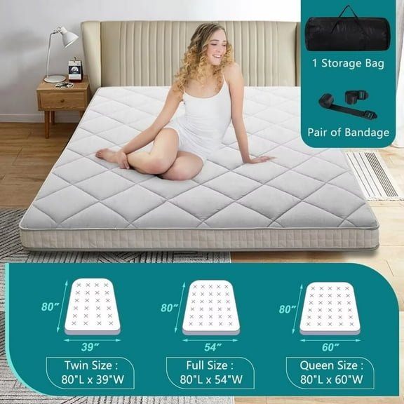 NAIZEA Diamond Patterned Futon Mattress, Extra Thick Japanese Floor Mattress Quilted Mattress Topper, Folding Floor Lounger Guest Bed Padded Sleeping Pad for Touring Car Camping,Twin