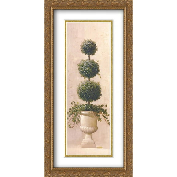 Roman Topiary ll 2x Matted 18x40 Large Gold Ornate Framed Art Print by Welby