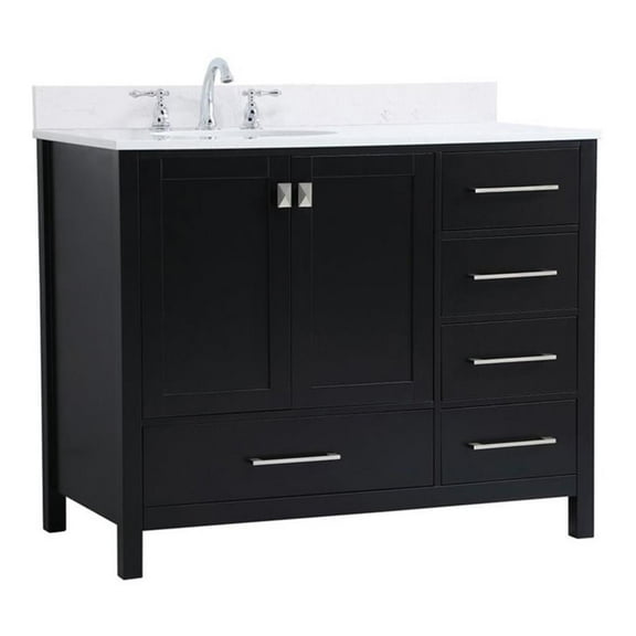 42 inch Single Bathroom Vanity in Black with Backsplash
