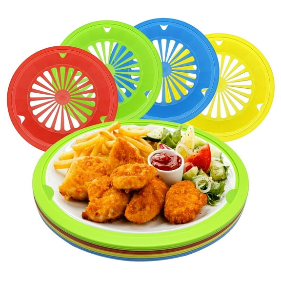 5 Pack 10 Inch Paper Plate Holders, Reusable Round Paper Plate Holder Set with Snap-In Grooves for Dinner, Dishwasher Safe, Heavy Duty, Picnic Supplies Assorted Colors