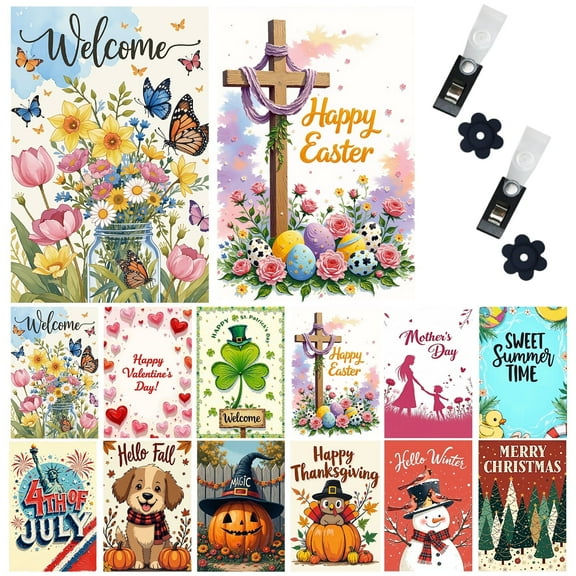 Hanmun Seasonal Garden Flags Set of 12 Double Sided 12x18 Inch Welcome Spring Small Yard Decorations