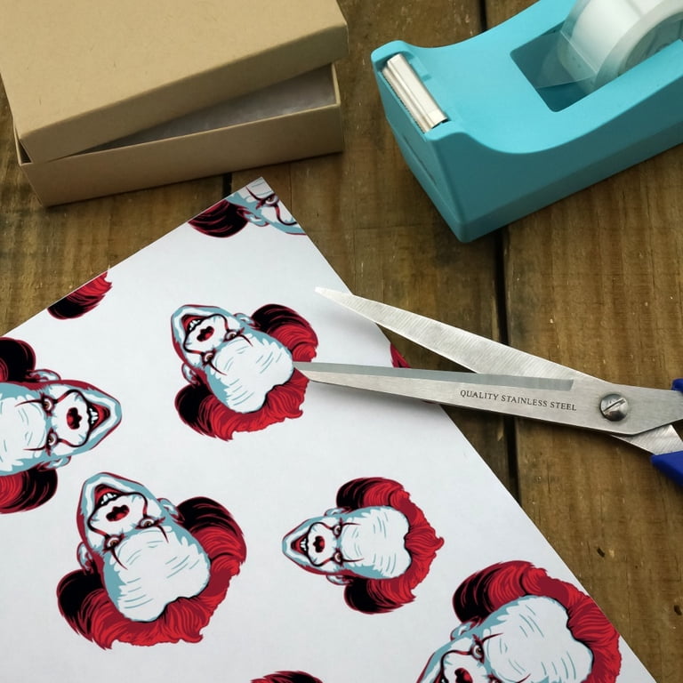 Creepy Pennywise Themed Gift Wrap Roll – Red & Black Horror Paper For Halloween Gifts & Decor