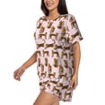 thumbnail image 2 of Naloa Leopard Print Women's Short-Sleeved Pajama Set, Loungewear, Summer pajamas, Breathable Cozy - Medium, 2 of 9