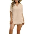 thumbnail image 2 of Xuyuer Women Swimsuit Coverup Short Sleeve Beach Cover Up Dress V Neck Bikini Beachwear, 2 of 9