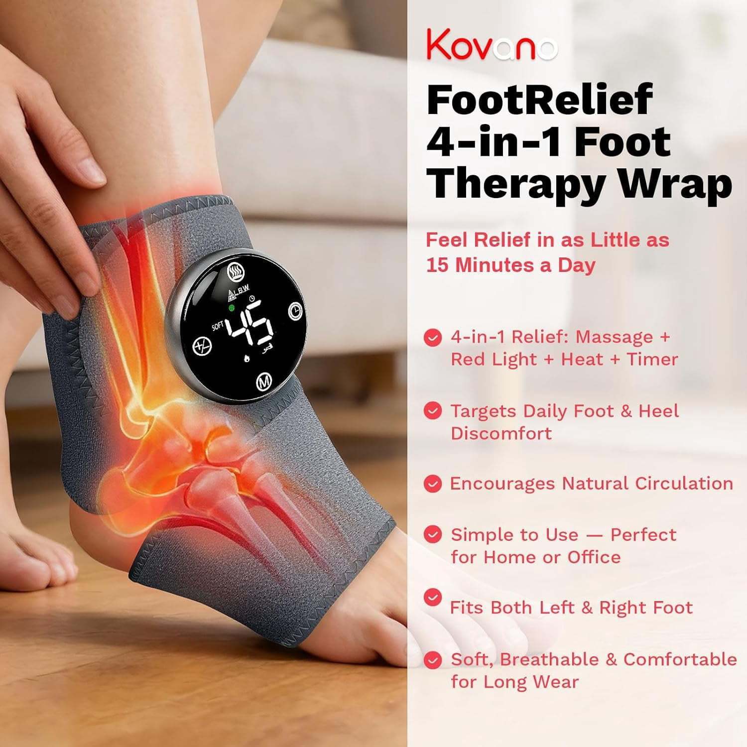 Large Fit Pro Foot Massager with Red-Light Therapy & Graphene Heating for Ankle Knee Back Neck
